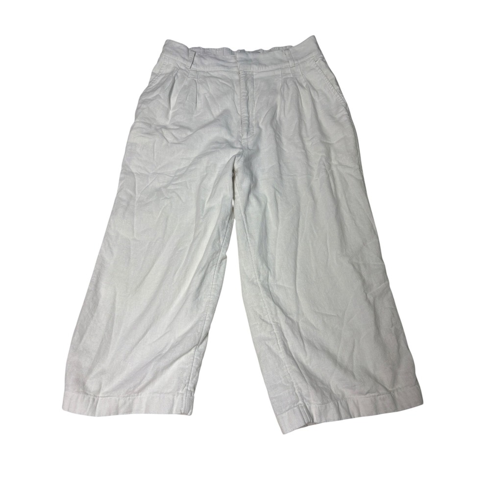 Abercrombie & Fitch White Linen Blend Wide Leg Crop Pleated Pants Womens M 27X18